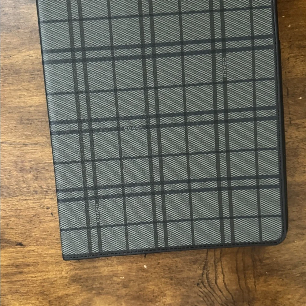 Coach Black and Gray Checkered Tablet Cover NWOT MSRP $168
